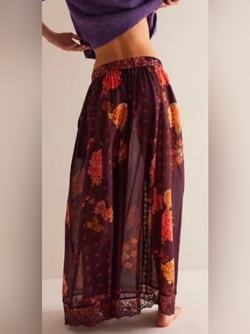 NWT Free People M Intimately Hey Lover Printed Sleep Pants in Plum Combo New - Picture 2 of 5